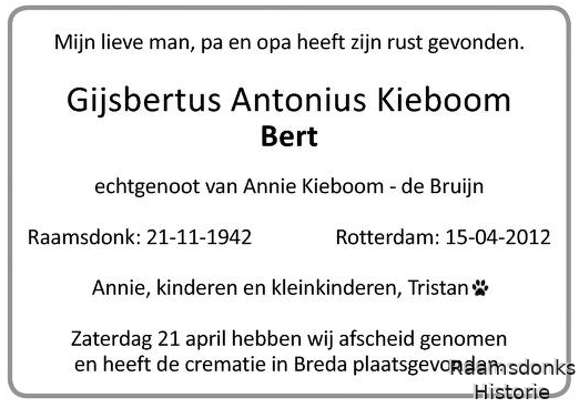 kieboom.g.a 1942-2012 bruijn.de.a k