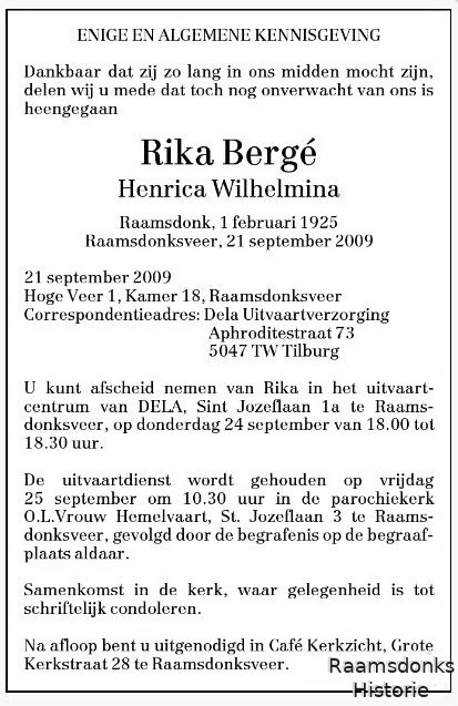 bergé.rika 1925-2009 krant