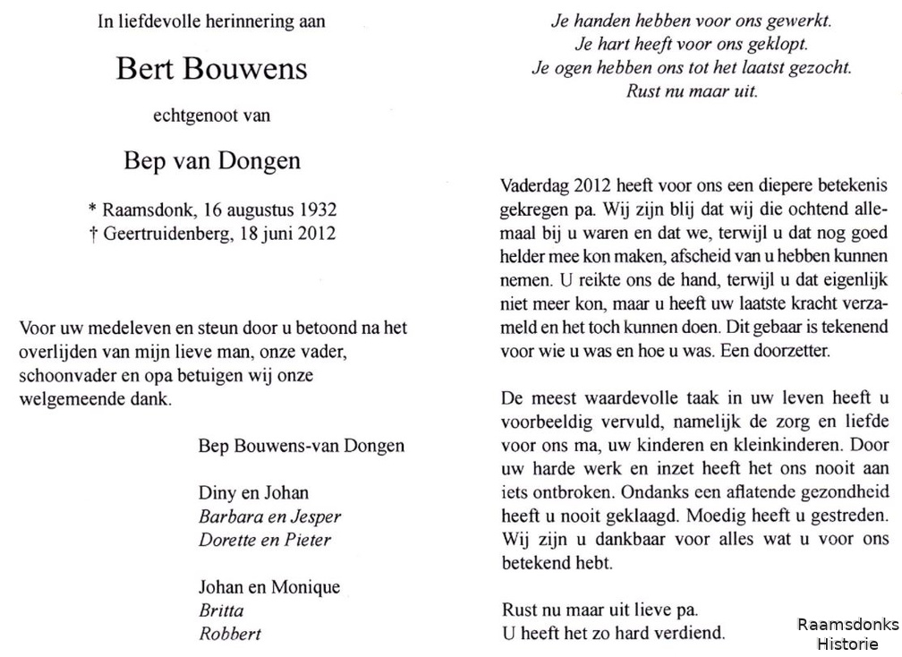 bouwens.b. 1932-2012 dongen.van.b. b.