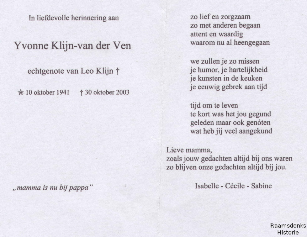 ven.van.der.y. 1941-2003 klijn.l. b.