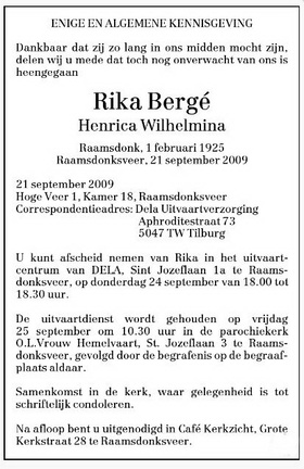 bergé.rika 1925-2009 krant