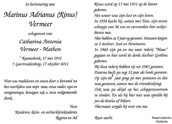 vermeer.m.a. 1931-2011 mathon.c.a. b.