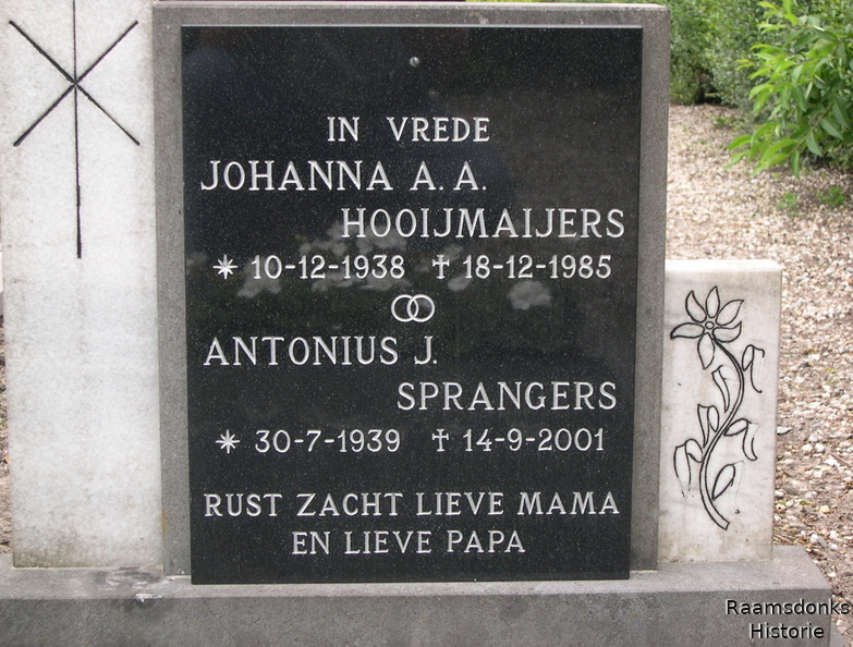 sprangers.a.j. 1939-2001 hooijmaijers.j.a.a. 1938-1985 g.