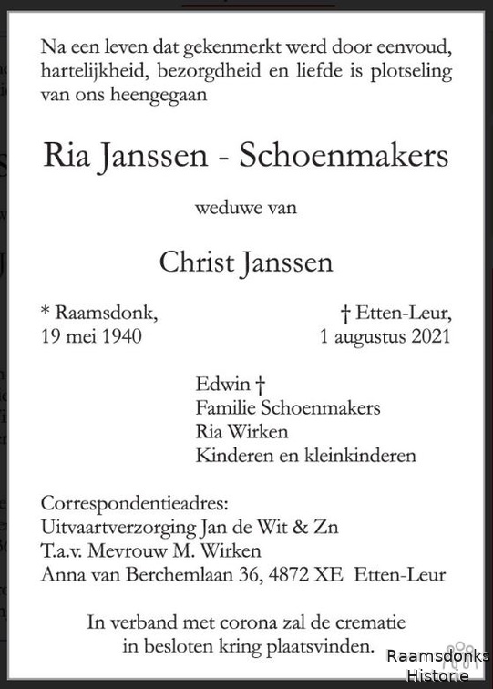 schoenmakers.ria. 1940-2021 janssen.crist. k