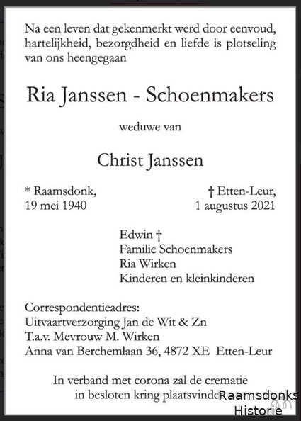 schoenmakers.ria. 1940-2021 janssen.crist. k
