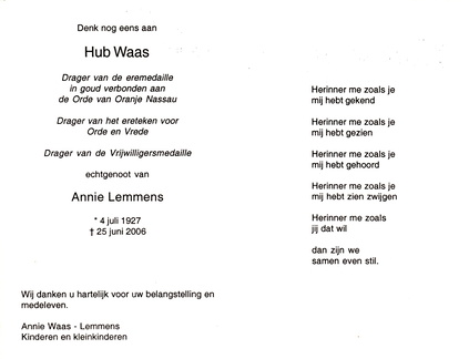 waas.hub. 1927-2006 lemmens.annie b
