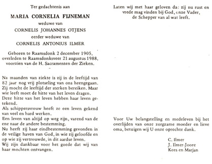 fijneman.m.c. 1905-1988 otjems.c.j. ilmer.c.a. b