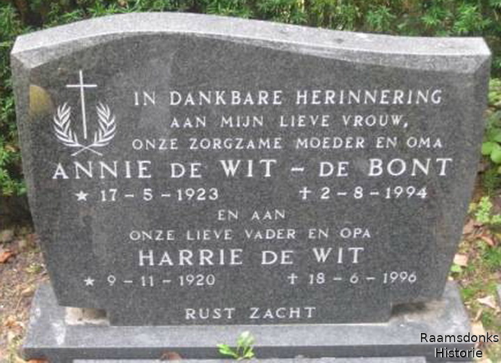bont.de.harrie. 1920-1996 wit.de.annie. 1923-1994 g