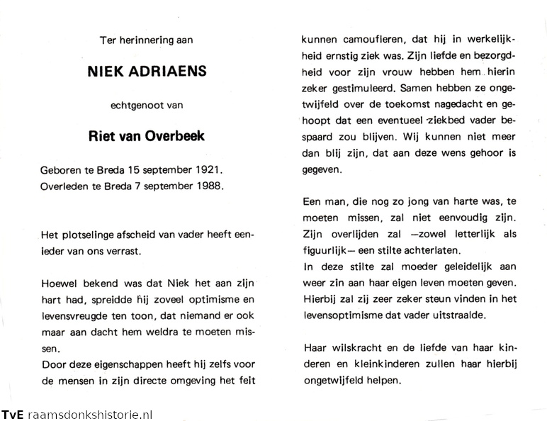 Adriaens, Niek Riet van Overbeek
