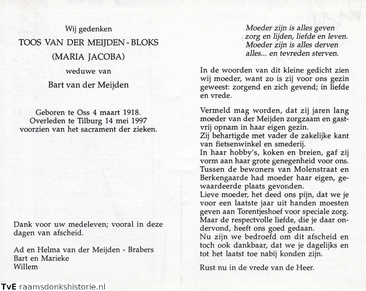 Bloks, Maria Jacoba  Bart van der Meijden