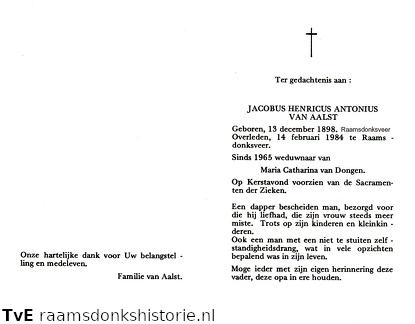 Jacobus Henricus Antoniuis van Aalst Maria Catharina van Dongen