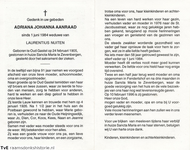 Adriana Johanna Aanraad- Laurentius Nuiten