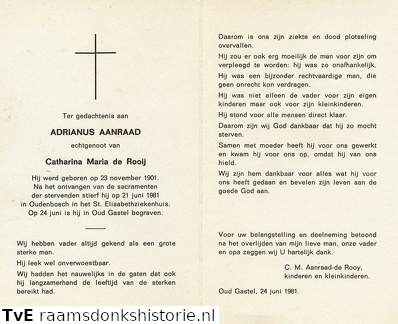 Adrianus Aanraad- Catharina Maria de Rooij