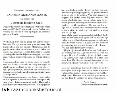 Jacobus Adrianus Aarts- Josephina Elisabeth Raats