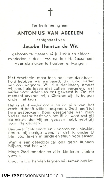 Antonius van den Abeelen- Jacoba Henrica de Wit