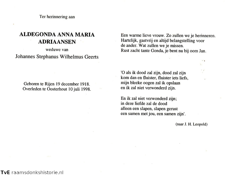 Aldegonda Anna Maria Adriaansen Johannes Stephanus Wilhelmus Geerts