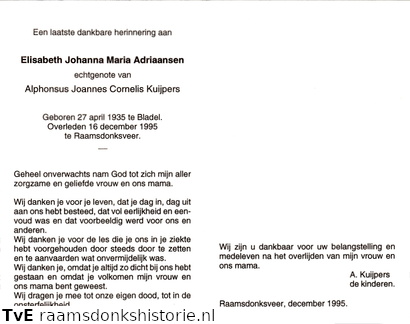 Elisabeth Johanna Maria Adriaansen- Alphonsus Joannes Cornelis Kuipers