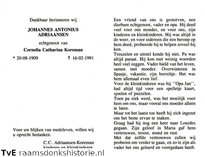 Johannes Antonius Adriaansen Cornelia Catharina Koreman