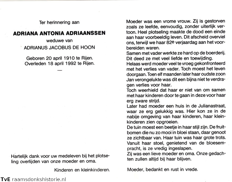 Adriana Antonia Adriaanssen- Adrianus Jacobus van Zon