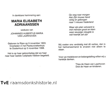 Maria Elisabeth Adriaanssen- Johannes Hubertus Maria van Laarhoven