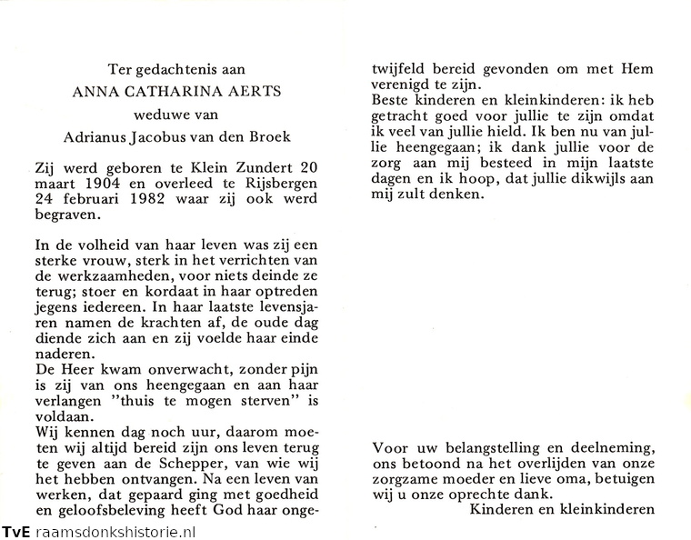 Anna Catharina Aerts- Adrianus Jacobus van den Broek