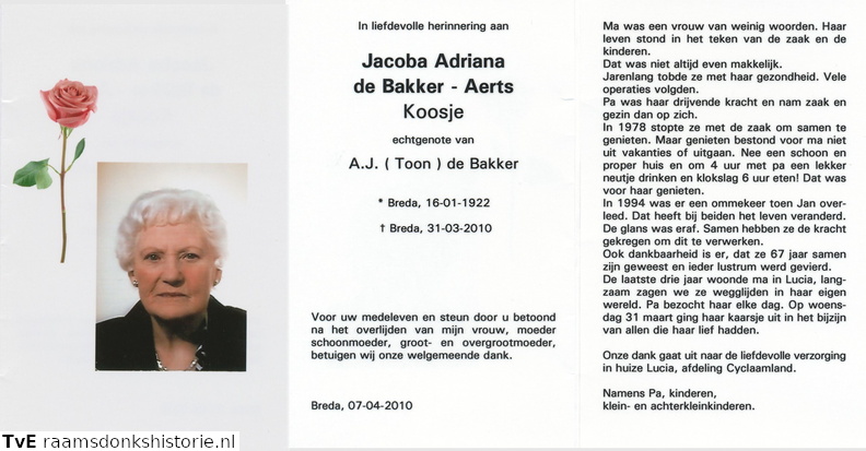 Jacoba Adriana Aerts- A.J. de Bakker