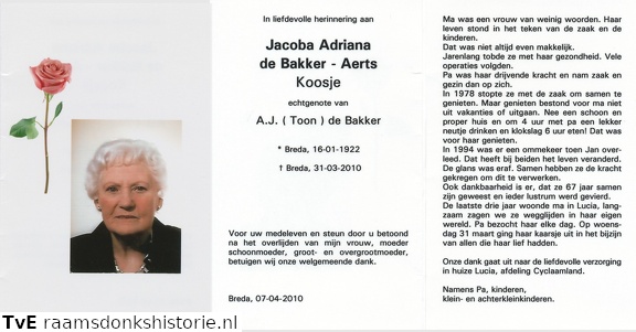 Jacoba Adriana Aerts A.J. de Bakker