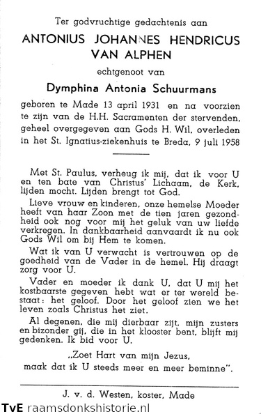 Antonius Johannes Hendrikus van Alphen- Dymphina Antonia Schuurmans