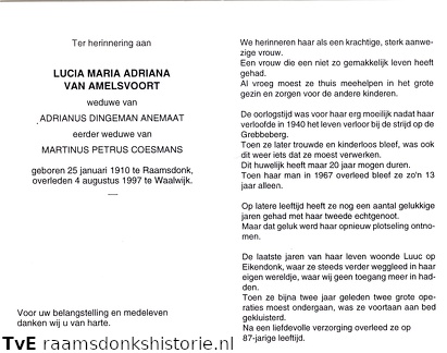 amelsvoort.van.l.m.a 1910-1997 anemaat.a.d coesmans.m.p b