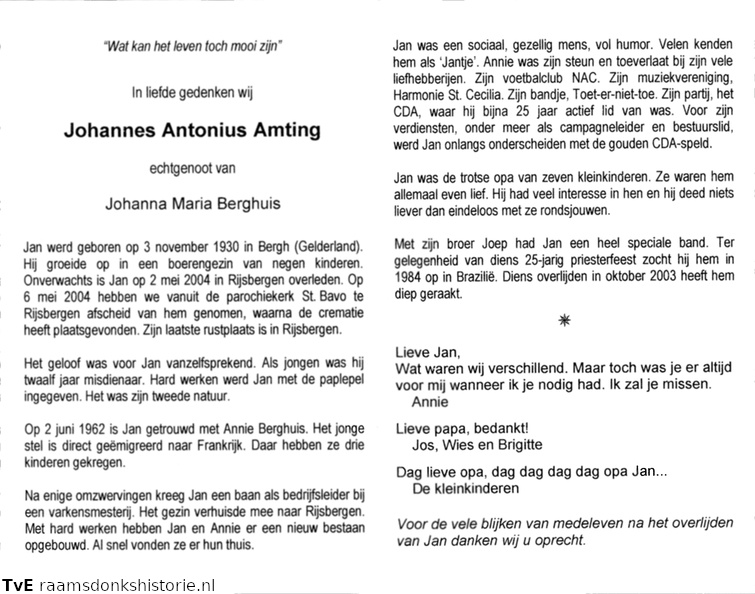 Johannes Antonius Amting Johanna Maria Berghuis