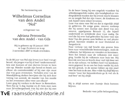 Wilhelmus Cornelius van den Andel- Adriana Petronella van Gils