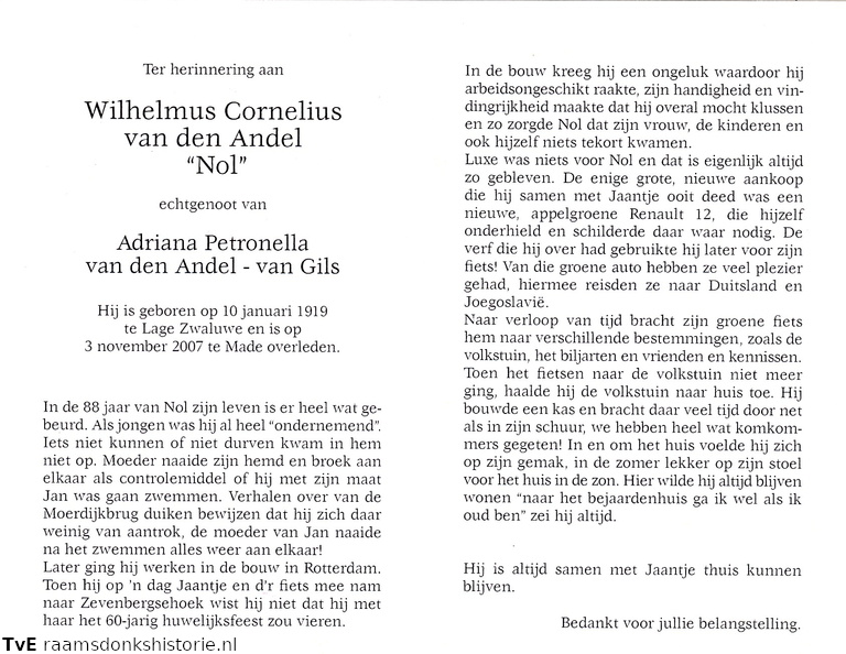Wilhelmus Cornelius van den Andel Adriana Petronella van Gils