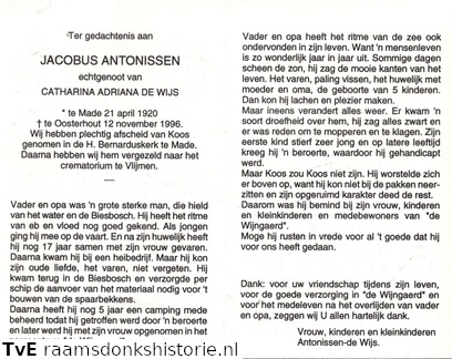 Jacobus Antonissen- Catharina Adriana de Wijs