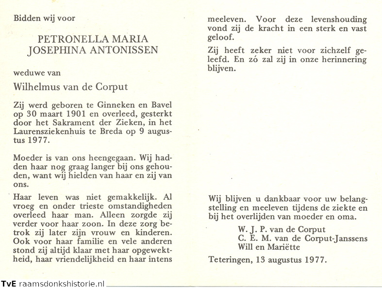 Petronella Maria Josephina Antonissen- Wilhelmus van de Corput
