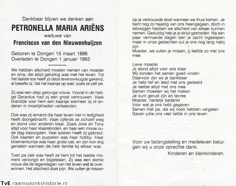 Petronella  Maria Ariëns- Franciscus van den Nieuwenhuijzen