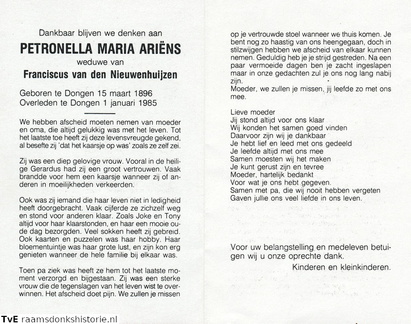 Petronella  Maria Ariëns Franciscus van den Nieuwenhuijzen