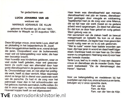 Lucia Johanna van As- Marinus Adrianus de Klijn