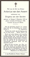 van den, Antonius van den Assem- Dingena van der Sanden