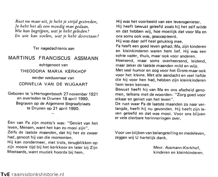 Assmann, Martinus Franciscus Assmann-Theodora Maria Kerkhof-Cornelia van de Wijgaart