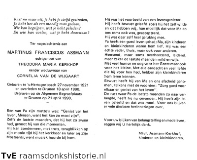 Assmann, Martinus Franciscus Assmann-Theodora Maria Kerkhof-Cornelia van de Wijgaart