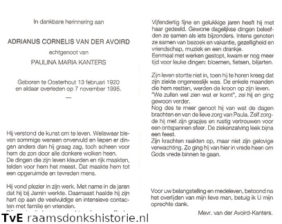 Adrianus Cornelis van der Avoird Paulina Maria Kanters
