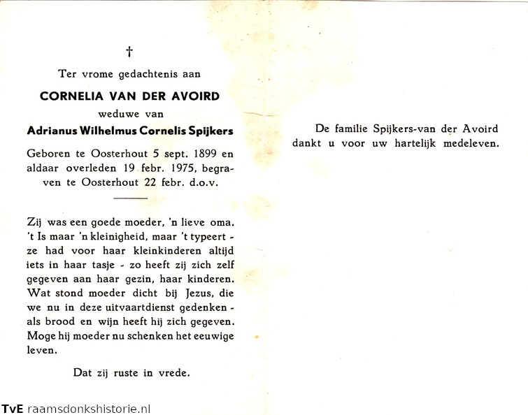 Cornelia van der Avoird- Adrianus Wilhelmus Cornelis Spijkers