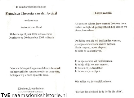 Francisca Theresia van der Avoird Antonie van Baal