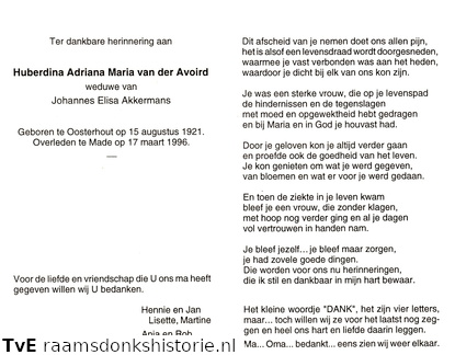 Huberdina Adriana Maria van der Avoird- Johannes Elisa Akkermans