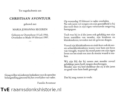 Christiaan Avontuur- Maria Johanna Segeren