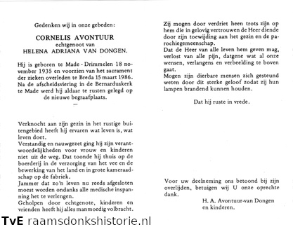 Cornelis Avontuur- Helena Adriana van Dongen