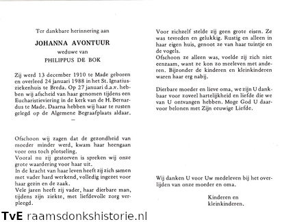 Johanna Avontuur Philippus de Bok