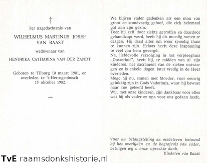 Wilhelmus Martinus Josef van Baast Hendrika Catharina van der Zandt