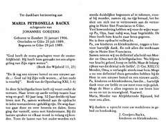 Maria Petronella Backx Johannes Goeijers