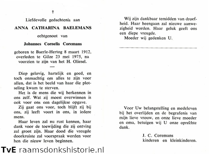 Anna Catharina Baelemans Johannes Cornelis Coremans